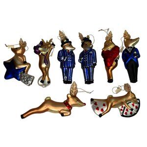 VTG Pottery Barn Reindeer Blown Glass Ornaments 1998 Set of 8 Comet Vixen Cupid